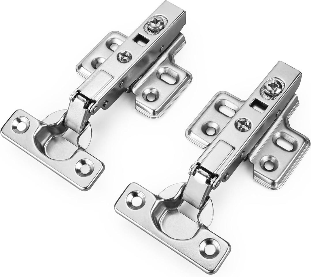 Luokim 26mm Small Cup Soft Close Half Overlay Hinge for Thin Door Clip On Mounting Plate Concealed Cabinet Hinge with Screws Nickel Finish