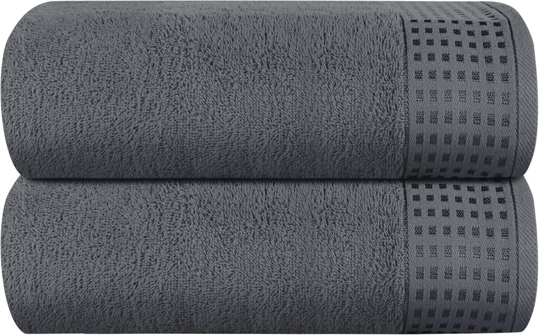 GLAMBURG 100% Cotton Oversized 2 Pack Bath Sheets 35x70, Ultra Soft Highly Absorbant Compact Quickdry & Lightweight Large Bath Sheet Set, Ideal for Gym Travel Camp Pool - Charcoal Grey