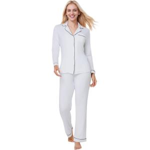 Women Long Sleeve Pajama Set Modal Button Down 2-Piece Pjs Pants Sleepwear Lounge Set (XL)