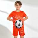 Ayzozuy Tween Boys' 2-Piece Soccer Graphic Outfit Set Summer Casual Crewneck T-Shirt & Shorts Sizes 8-14 (Orange)