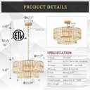 CATINER 20'' Modern Gold Crystal Chandelier Luxury Semi Flush Mount Ceiling Light Fixtures 6-Lights Round Crystal Pendant Chandelier for Dining Room Foyer Living Room Bedroom, Medium-20