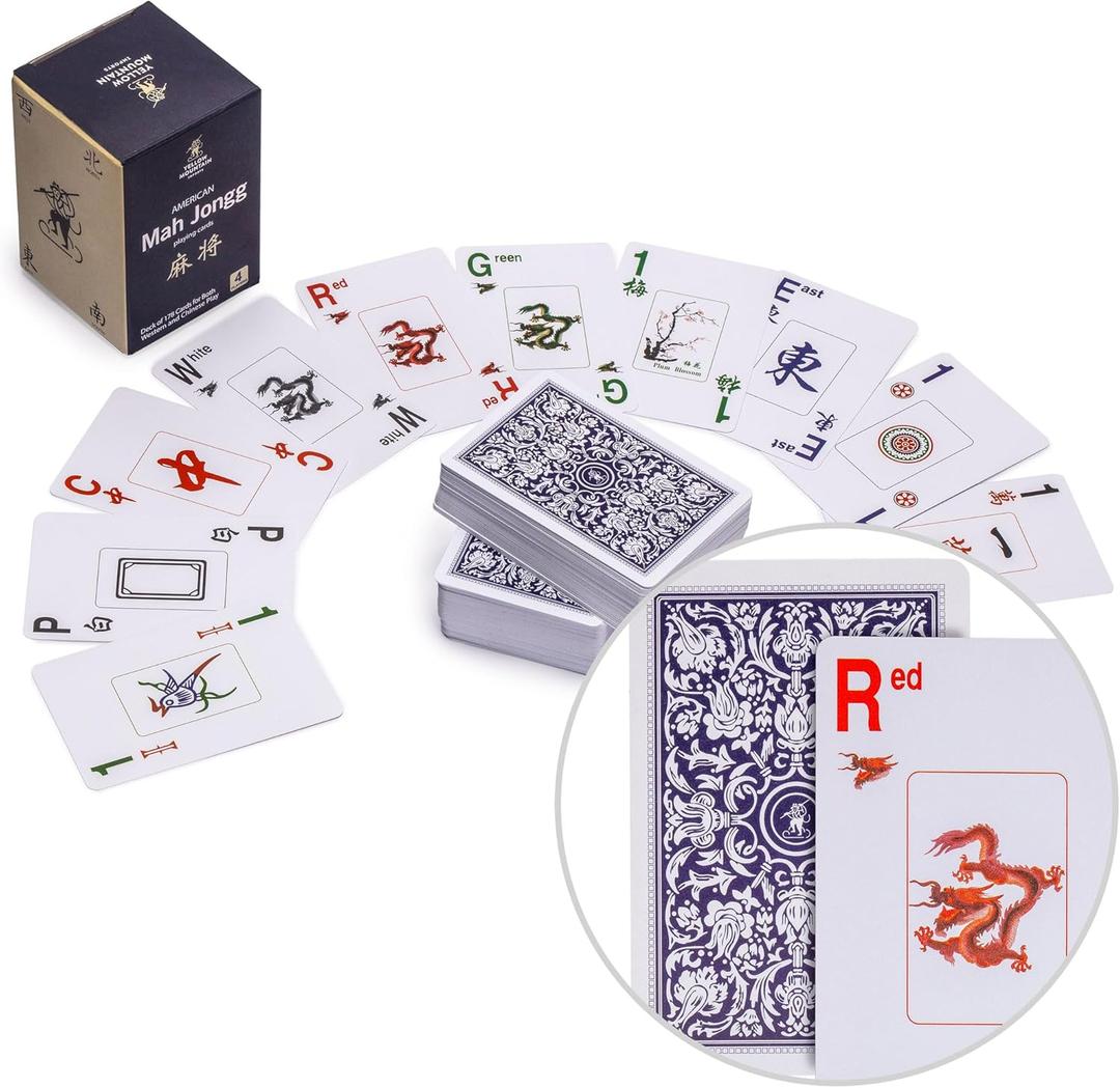 Yellow Mountain Imports American Mah Jongg (Mahjong) Playing Cards, Indigo - 178 Card Set