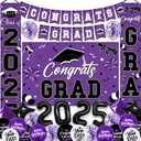 Graduation Decorations Class of 2025 - Purple Graduation Party Supplies Include Backdrop, Banner, Hanging Swirls, Porch Sign, Balloons, Foil Number 2025 for Congrats Grad Decorations