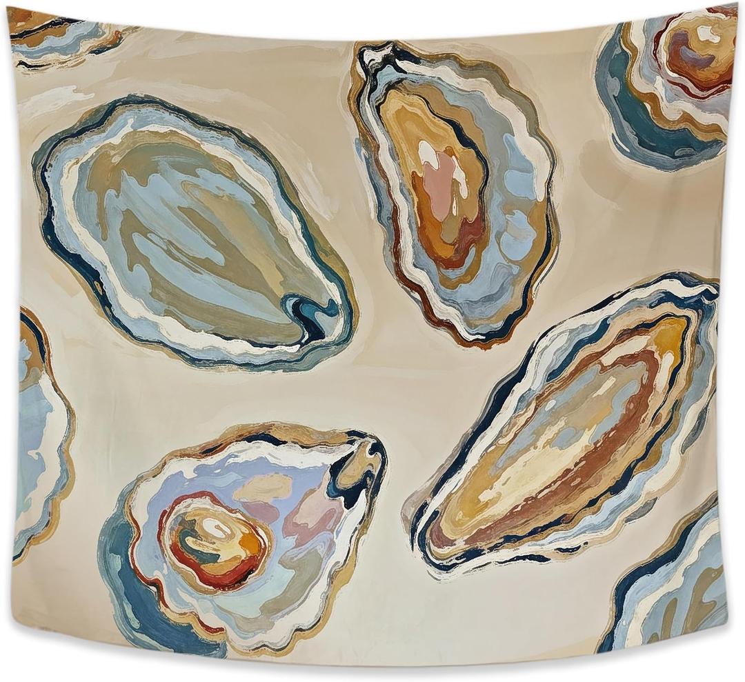 Exqcom Coastal Beach Tapestry, Coastal Beachy Room Decor Aesthetic, Sea Oyster Shell Ocean Tapestries Wall Blanket for Beach Bedroom House Cabin Kitchen Decor, 50x60 Inch