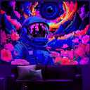 AtawLege Blacklight Astronaut Tapestry Hippie Eyes UV Reactive Flowers Plants Neon Galaxy Space Wall Hanging for Bedroom (70.9 x 92.5 inches)
