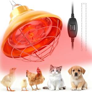 Chicken Heat Lamp Carbon Fiber Tube Brooder Heater Lamps for Chicks,Adjustable 2 Temperature Hanging Chicken Warmer for Livestock Dog Kennel,Cat House,Round 175W/350W