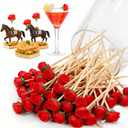 100 Pieces Rose Toothpicks Derby Horse Racing Cocktail Appetizer Skewer Bamboo Decoration Picks for Wedding Valentine Holiday Party Supplies