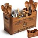 Upgraded Large 4-Compartment Acacia Wood Kitchen Utensil Holder