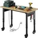 48 "Adjustable Workbench with Power Outlet,Heavy Duty 2000 LBS Work Bench with Wheels, and Pegboard,Mobile Work Table Suitable for Workshop, Office, Garage, Home