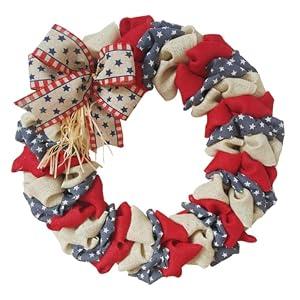 20 Inch 4th of July Wreath Patriotic Burlap Wreaths for Front Door Red Beige Blue Memorial Day American Flag Wreath with Bowknot 4th of July Decorations Outdoor