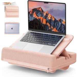 Adjustable Laptop Pillow for Lap, Lap Desk Cushion with Cushion, Computer Lap Pillow, Portable Laptop Stand & Carrying Case for up to 16'' Computer, Tablet, iPad, Kindle, Pink