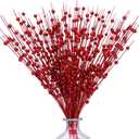 efivs arts 10 Pack Red Artificial Glitter Berry Stems 15.7" Fake Christmas Picks Decorative Glitter Sticks for Christmas Tree DIY Wreath Crafts Fireplace Decor