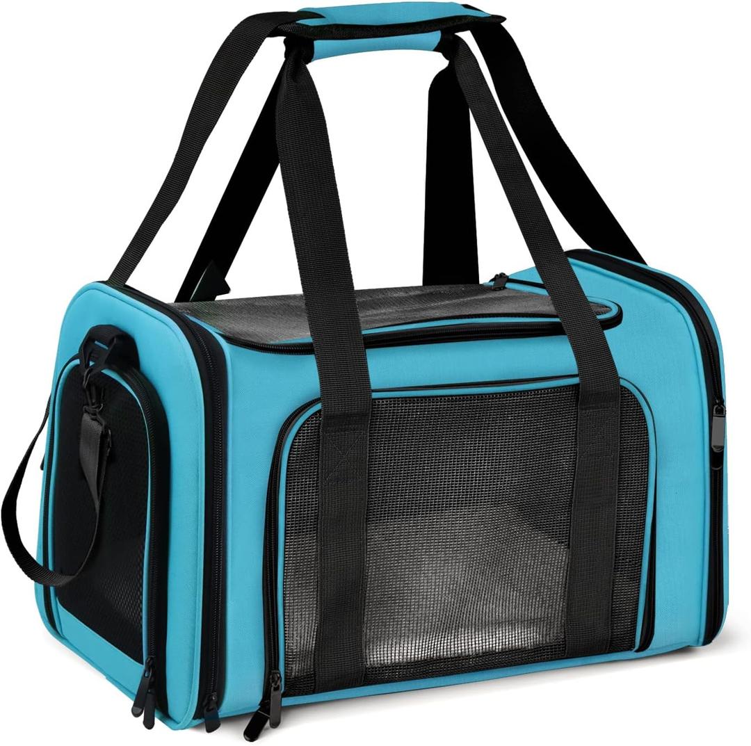 Pet Carrier for Small Medium Cats Puppies up to 15 Lbs, Airline Approved Small Dog Travel Puppy Carrier Soft Sided, Collapsible - Blue (17.0"L x 11.0"W x 11.0"H)