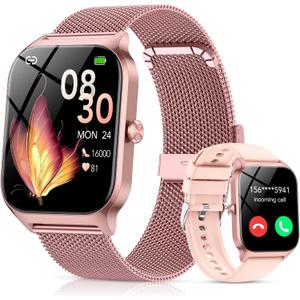 Smart Watch for Women, Answer/Make Call/AI Voice,1.85" HD Smartwatch Compatible for iPhone/Samsung/Android,120+Sport Modes Fitness Tracker with Heart Rate/Sleep Monitor, IP68Waterproof (2 Bands)