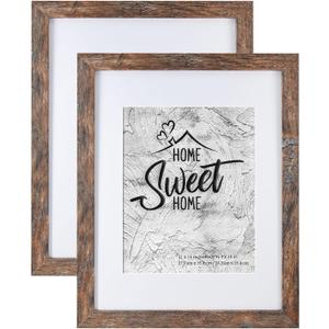 Califortree Rustic Brown 11x14 Picture Frame - Display Photos 8x10 with Mat or 11x14 Without Mat - Real Glass Inside - Set of 2