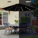9ft Patio Umbrella with Solar Lights, Outdoor Umbrella with 24 LED Solar Umbrella Lights, Solar Patio Umbrella with Push Botton Tilt & Crank Ideal for Garden, Backyard & Pool, Black