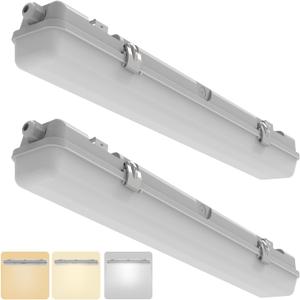 2FT LED Vapor Tight Light, IP65 IK08, 10W(1250lm)/20W(2500lm), 3/4/5000K CCT Selectable, 100-277V, Outdoor Waterproof Shop Light, Vapor Proof Lighting Fixture for Carport Parking Garage, FCC 2-Pack