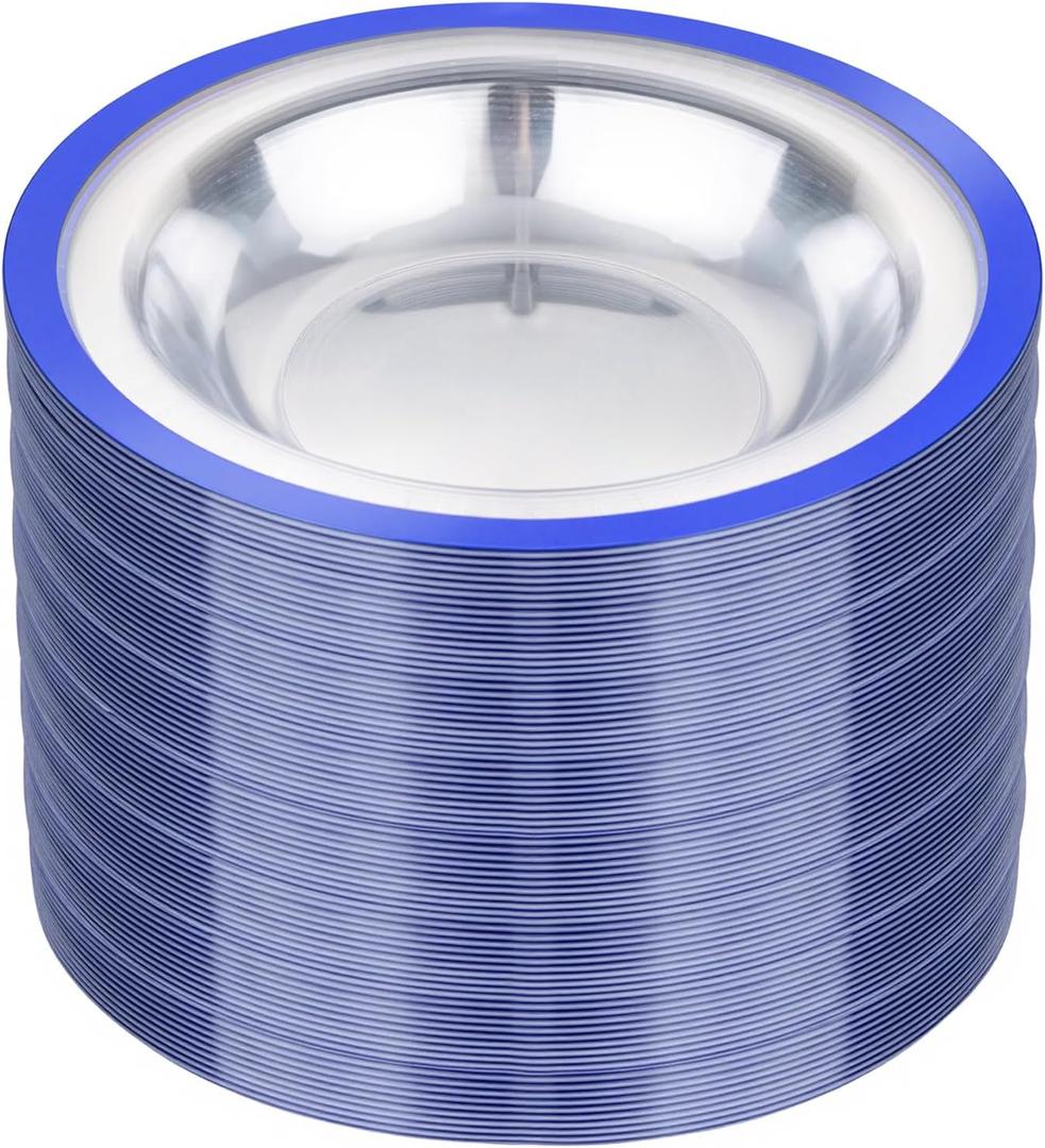 Liacere 60Pcs Blue Plastic Bowls - Disposable Clear and Blue Bowls - 12OZ Premium Heavy Duty Plastic Soup Bowls for Wedding &Independence Day