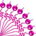 Pink Disco Ball Reusable Swirly Straw 12 pcs, Disco Bachelorette Decorations,Groovy Birthday Party Supplies, 70s 80s, Best for Your Party (pink)
