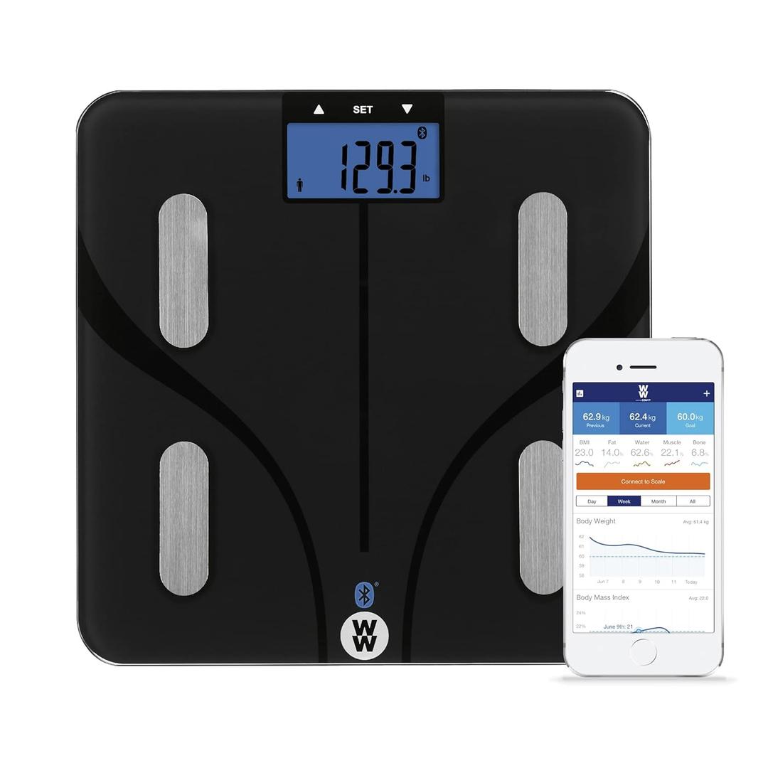 Weight Watchers Scales by Conair Smart Scale for Body Weight, Digital Bluetooth Smart Bathroom Scale with Body Fat, Muscle, and BMI in Black (Pack of 1)