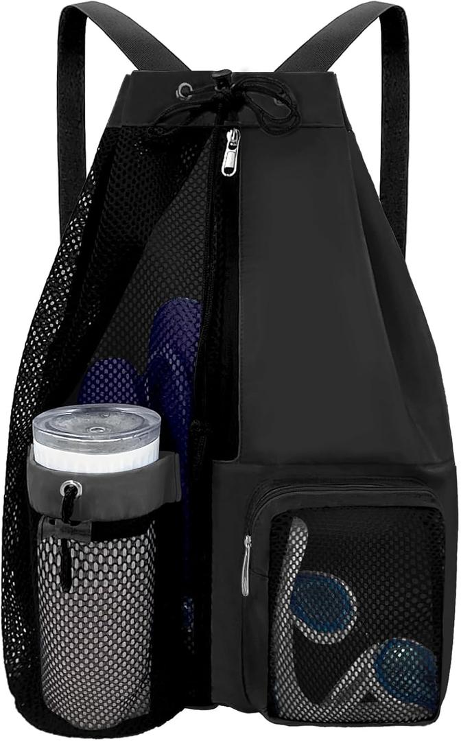 Beach Backpack with Wet Pocket Drawstring Mesh Beach Bag Waterproof Swimming Pool Backpack for Men and Women