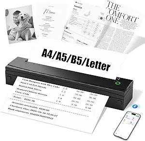 NDYIN Portable Printers Wireless for Travel, N80 Wireless Thermal Printer Bluetooth Inkless Printer Support 8.5" X 11" US Letter & A4, Compatible with iOS, Android, Laptop