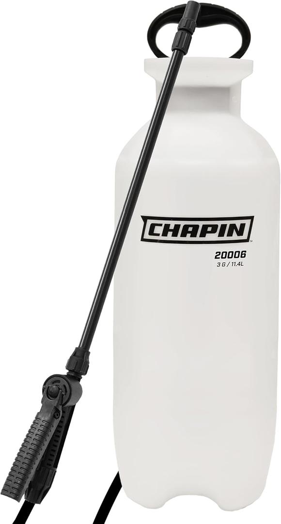 Chapin 20006 Pump Sprayer, 3Gallon, Lawn & Garden, Translucent Poly Tank, FunnelTop, SureSpray, Adjustable Cone Nozzle & 34" Hose for Fertilizer, Weed & Pest Application