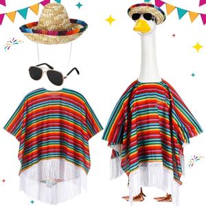 Mepase 3 Pcs Mexican Porch Goose Outfit Cinco De Mayo Goose Costume Set Sombrero Sunglasses Clothes for 23'' Mexican Outdoor Lawn Yard Garden Patio Statue Accessories Party Decoration