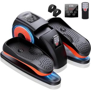 ESL Under Desk Elliptical - Portable Leg Exerciser with Pedal Strap for Seniors, Compact Seated Elliptical with Remote Control, LCD Display Electric Elliptical Trainers for Home