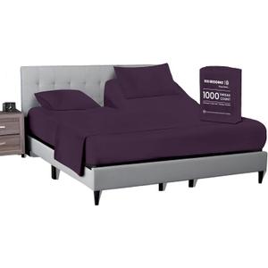 SGI bedding 32" King Split Top Flex Head Sheet 100% Egyptian Cotton Sheet Set 1000 Thread Count Flex Top Sheet for Adjustable Bed 4Pc Sheet Set 15" Deep Pocket for Sleep Number Bed - Plum
