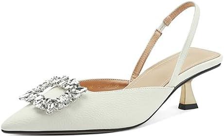 Vertundy Women's Slingback Kitten Heels Pointed Toe Rhinestones Stiletto Pumps (8, Beige)