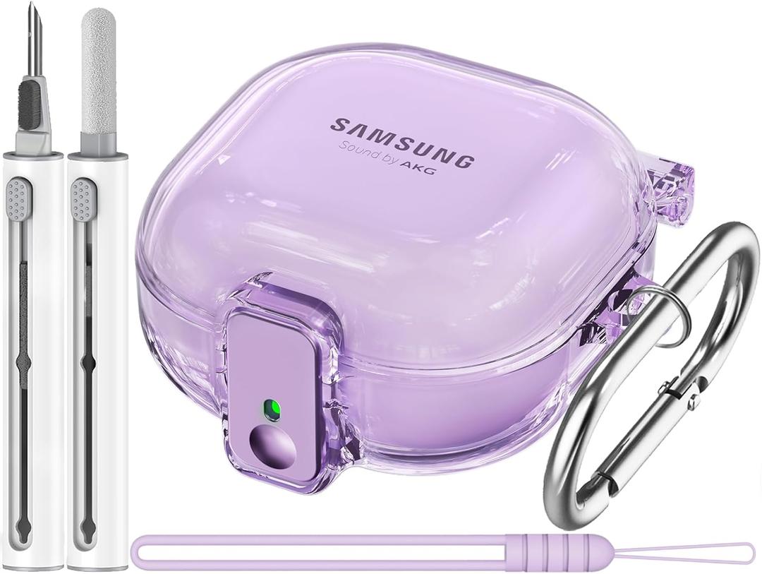 Inesore for Samsung Galaxy Buds FE Case/Galaxy Buds 2/Pro/Galaxy Buds Live,with Safety Lock Housing,Accessories with Keychain/Silicone Wrist Strap - Purple