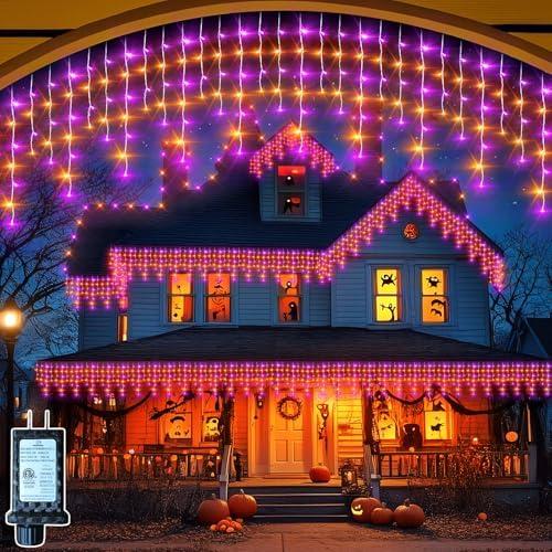 HGJ Outdoor String Lights Waterproof Halloween Lights with Timer, 11 Modes for Holiday Party Home Decor (Purpel+Orange, 360LED 32FT)