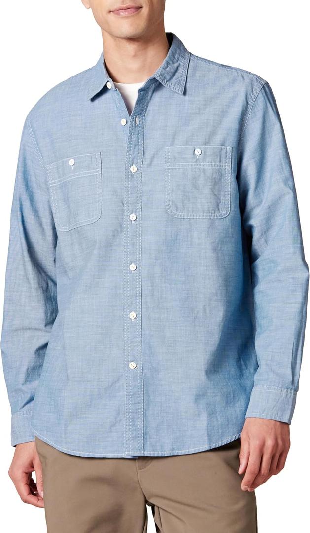 Amazon Essentials Men's Regular-Fit Long-Sleeve Chambray Shirt (XX-Large, Blue)