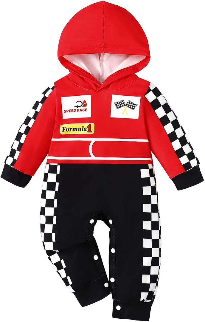 Baby Boy Costume Outfit Baby Clothes Uniform Hooded Romper (12-18 Months, Red-long)