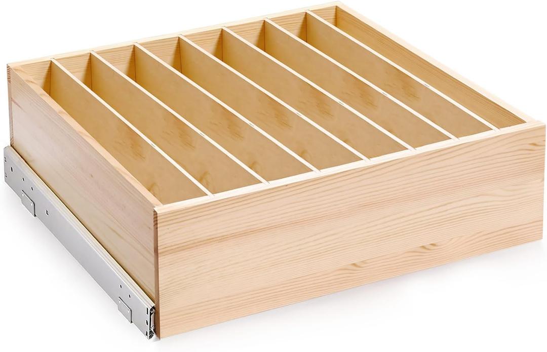 Pull Out Cabinet Organizer with Divider, 29''W21''D7''H Soft Close Wood Drawer for Kitchen Pantry, Finished, Heavy-Duty, Bottom Assembly (Wood Drawer Part Width is 28'')