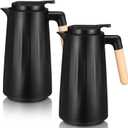 2 Pcs 34 oz Thermal Coffee Carafe Double Wall Vacuum With Glass Liner and Wood Handle - Insulated for Keeping Cold or Hot Drinks, Milk, Tea, Hot Chocolates, Black