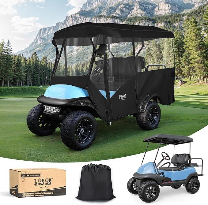 4 Passenger Golf Cart Enclosure Universal Rain Cover, 600D Waterproof Driving Enclosure for Club Car EZGO RXV TXT Yamaha, 93.7 Inch in Roof, 93-3/4" Top