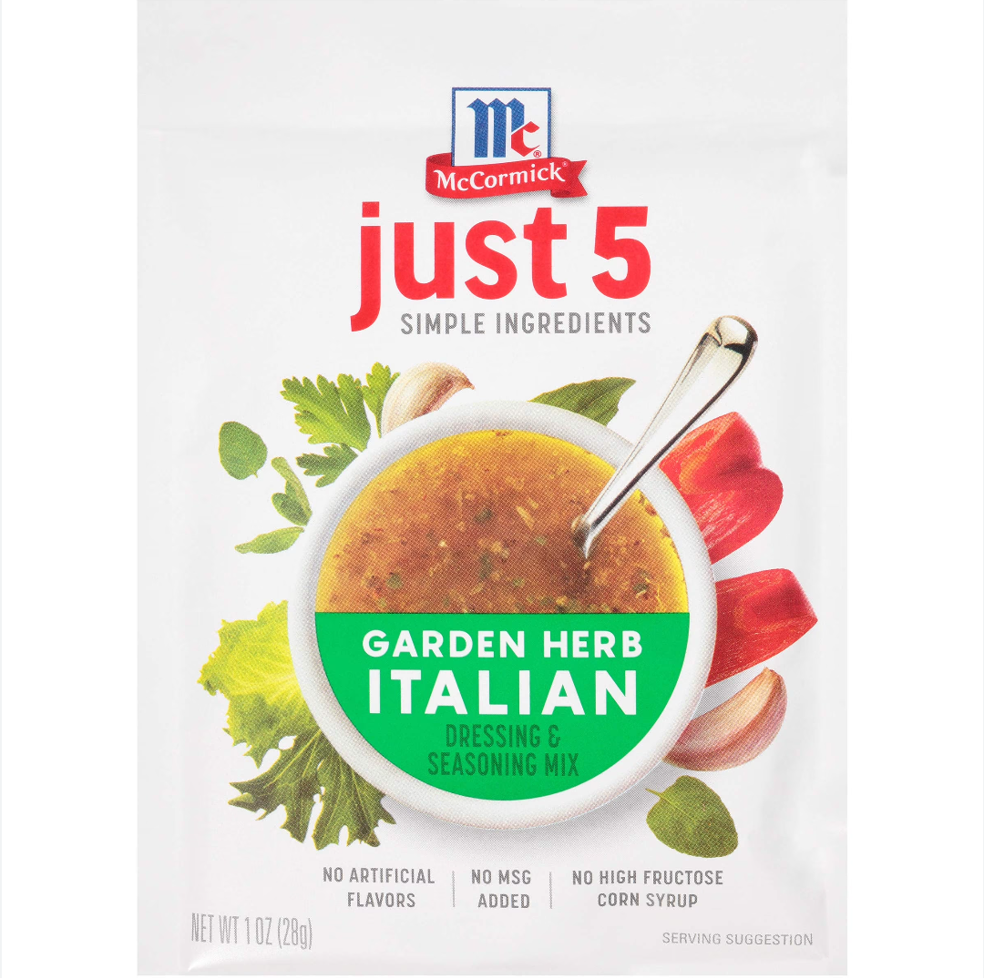McCormick Just 5 Simple Ingredients Garden Herb Italian Dressing & Seasoning Mix, 1 Oz (Pack of 12), Best By MAR 27/26