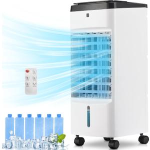Uthfy Portable Air Conditioners, 3 IN 1 Evaporative Air Cooler with Detachable Water Tank, 6 Ice Packs, 12H Timer, 120° Oscillation, Remote, 3 Speeds, 4 Modes, Swamp Cooler for Bedroom, Milky White