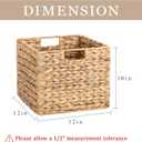 12X12X10in Water Hyacinth Storage Baskets, Wicker Storage Cubes Set of 4, Foldable Wicker Baskets for Pantry Organization, Square Baskets for Shelves