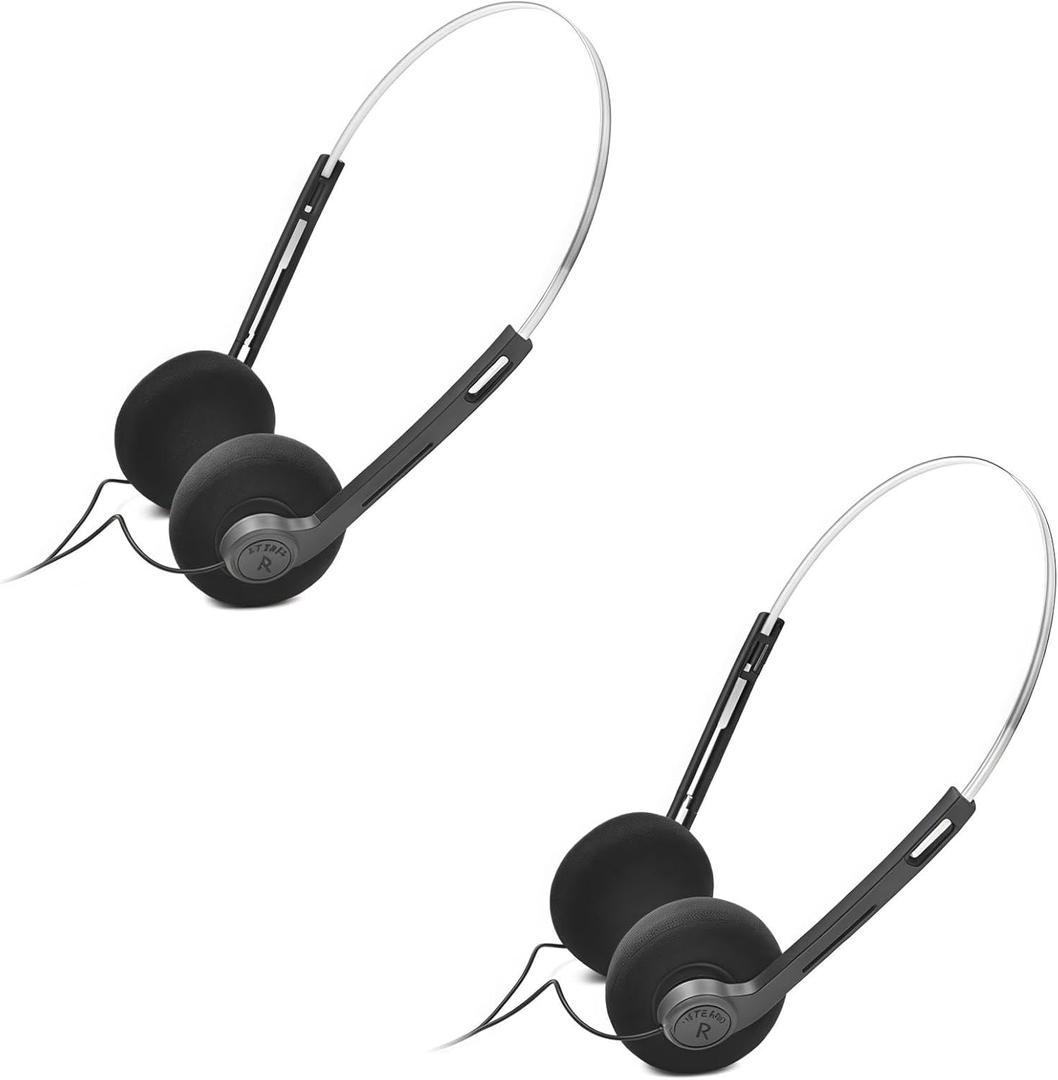 2Pcs Retro Over-Ear Headphone,Vintage Feelings Underwire Headphone,Hi-Fi Stereo Earphone Headset, for Most Mobile Phones Playback Pevices (Black)