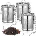 3 Pcs Extra Large Tea Infuser for Loose Leaf, 304 Stainless Steel Tea Strainers, Extra Fine Mesh Strainer with Chain Hook and Lid, 3.15 x 3.54 Inches