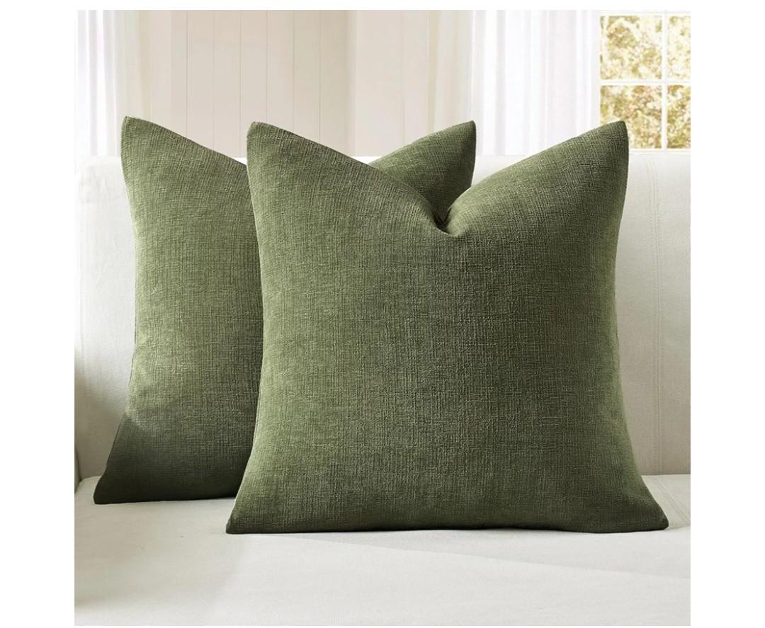 MIULEE Olive Green Couch Pillow Covers 18x18 Inch, Set of 2 Soft Chenille Decorative Square Throw Pillow Covers Farmhouse for Sofa Living Room Bed