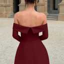 XXTAXN Women's Formal Sexy Off The Shoulder Long Sleeve Cocktail Back Zipper Mini Dress with Pocket (Red, S)