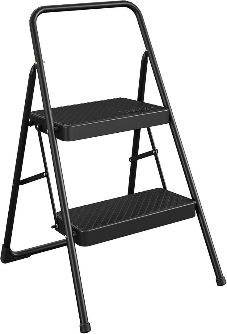 Cosco Lightweight Two Step House Step Stool for Easy Reaching and Cleaning - Non-Marring Leg Tips, Slip Resistant Steps, Stable Rear Leg Support (Black)