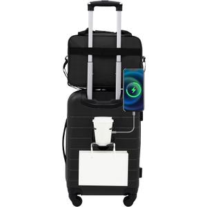 Wrangler Smart Luggage Set with Cup Holder, USB Port and Phone Holder, Black, 2 Piece Set
