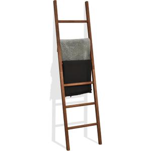 FUIN 6ft Wooden Brown Blanket Ladder Living Room Decorative Wall Leaning Farmhouse Quilt Display Holder Rustic Wood Towel Rack for Bathroom