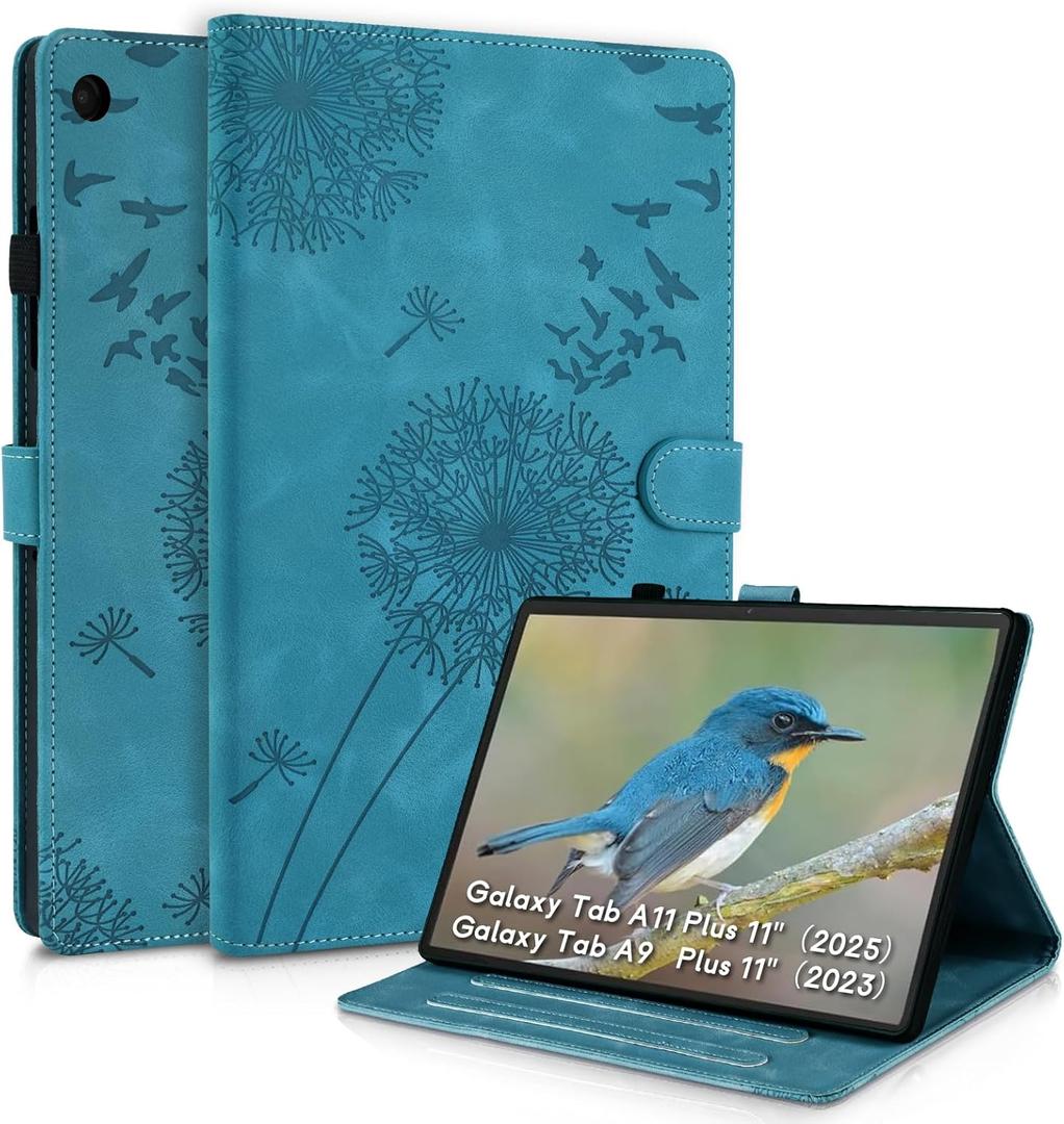 Galaxy Tab A11 Plus Case 5g 11 Inch, Dandelion Cover Soft Touch Premium Faux Leather Made with Card Slots and Kickstand, Water-Proof Precise Cutouts Compatible with Galaxy Tab A9+ 11 Inch Blue