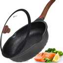 Vinchef Nonstick Deep Frying Pan Saute Pan with Lid, 12in/5.5Qt Fry Pan, German 3C+ Ceramic Coating Technology, Heat Indicator, Induction Compatible (Black)